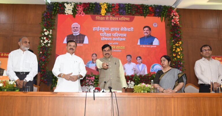 मप्र /मुख्यमंत्री डॉ मोहन यादव ने घोषित किए परिणाम,बेटियां रहीं अव्वल : हायर सेकेंडरी का परीक्षा परिणाम 76.01 फीसद,दसवीं का परीक्षा परिणाम 73.42 प्रतिशत-उत्तीर्ण विद्यार्थियों को दी बधाई, अनुत्तीर्ण विद्यार्थियों को मिलेगा दूसरा अवसर