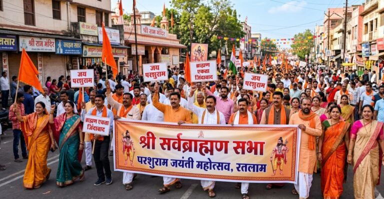 रतलाम/श्री सर्व ब्राह्मण सभा 19 अप्रैल को निकलेगा भव्य चल समारोह एवं शोभायात्रा ; भगवान परशुराम जन्मोत्सव पर होगा आयोजन,परशुराम मंदिर में होगी महा आरती, प्रसादी वितरण