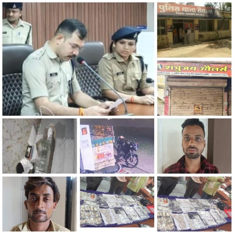 सैलाना शत्रुंजय ज्वेलरी शॉप में चोरी का खुलासा ; दो आरोपी अवैध हथियार के साथ गिरफ्तार,9 लाख के सोने-चांदी के जेवरात और वारदात में प्रयुक्त मोटरसाइकिल बरामद